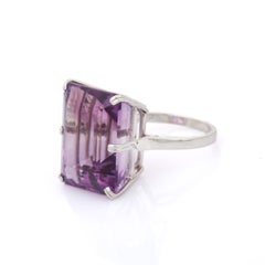 18K White Gold Art Deco Style 23.70 Ct. Octagon Amethyst Cocktail Ring