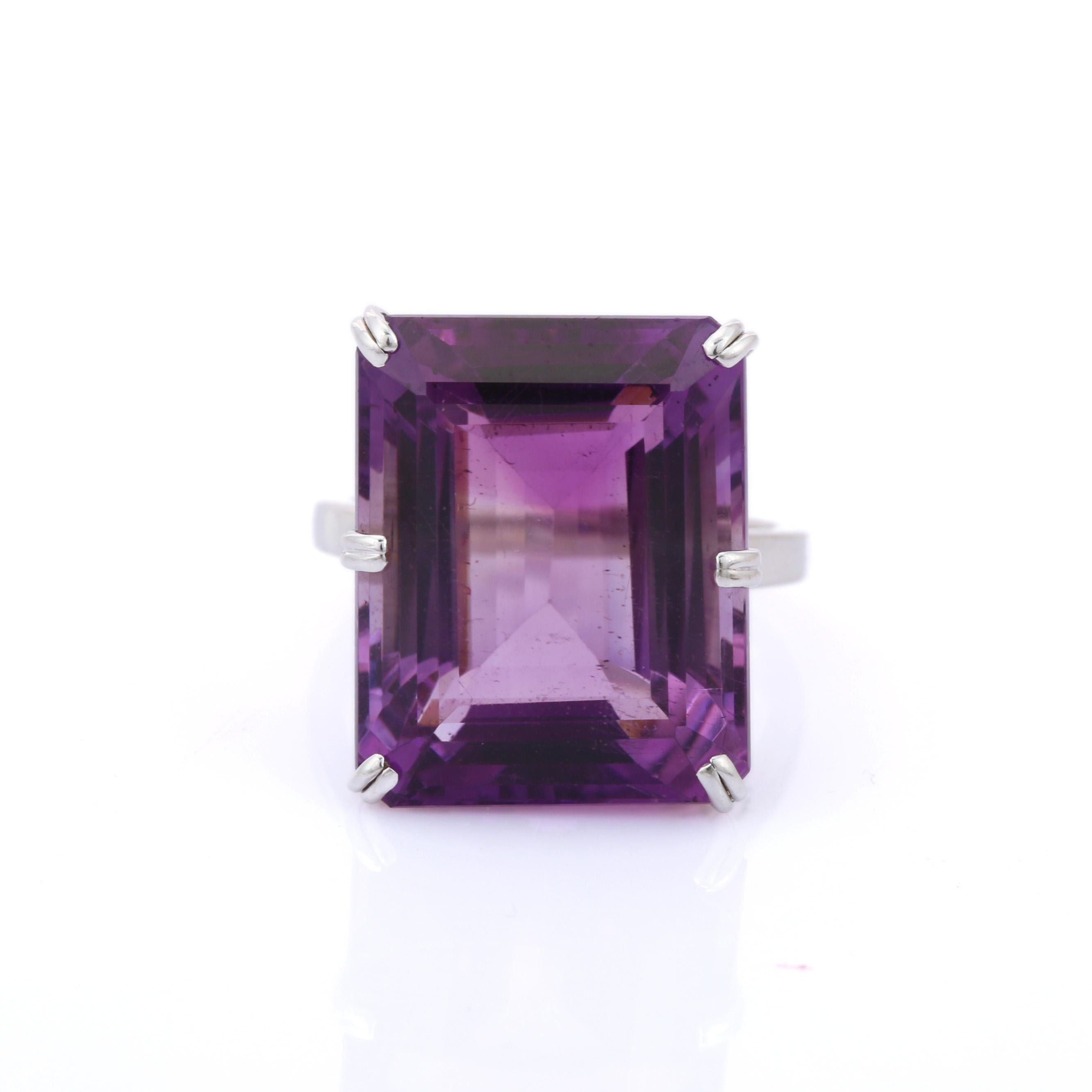 For Sale:  18K White Gold Art Deco Style 23.70 Ct. Octagon Amethyst Cocktail Ring 3
