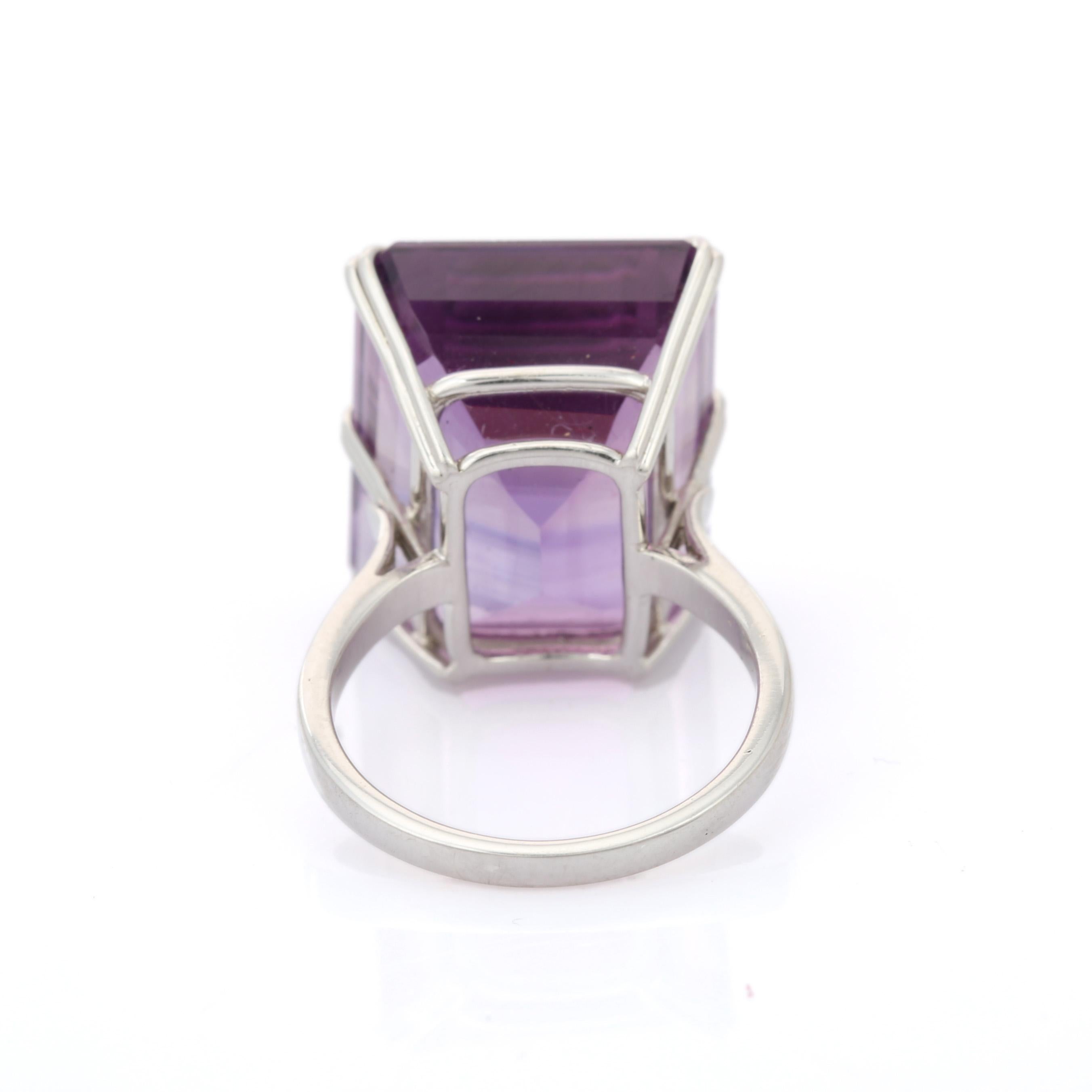 For Sale:  18K White Gold Art Deco Style 23.70 Ct. Octagon Amethyst Cocktail Ring 4