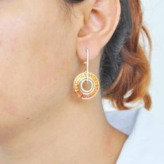 18K Gold Art-Deco Style Baguettes Yellow Sapphire Diamond Circular Earrings