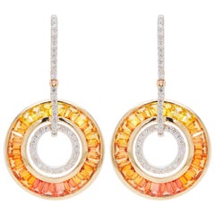 Orecchini circolari in oro 18 carati in stile Art Déco con zaffiro giallo e diamante