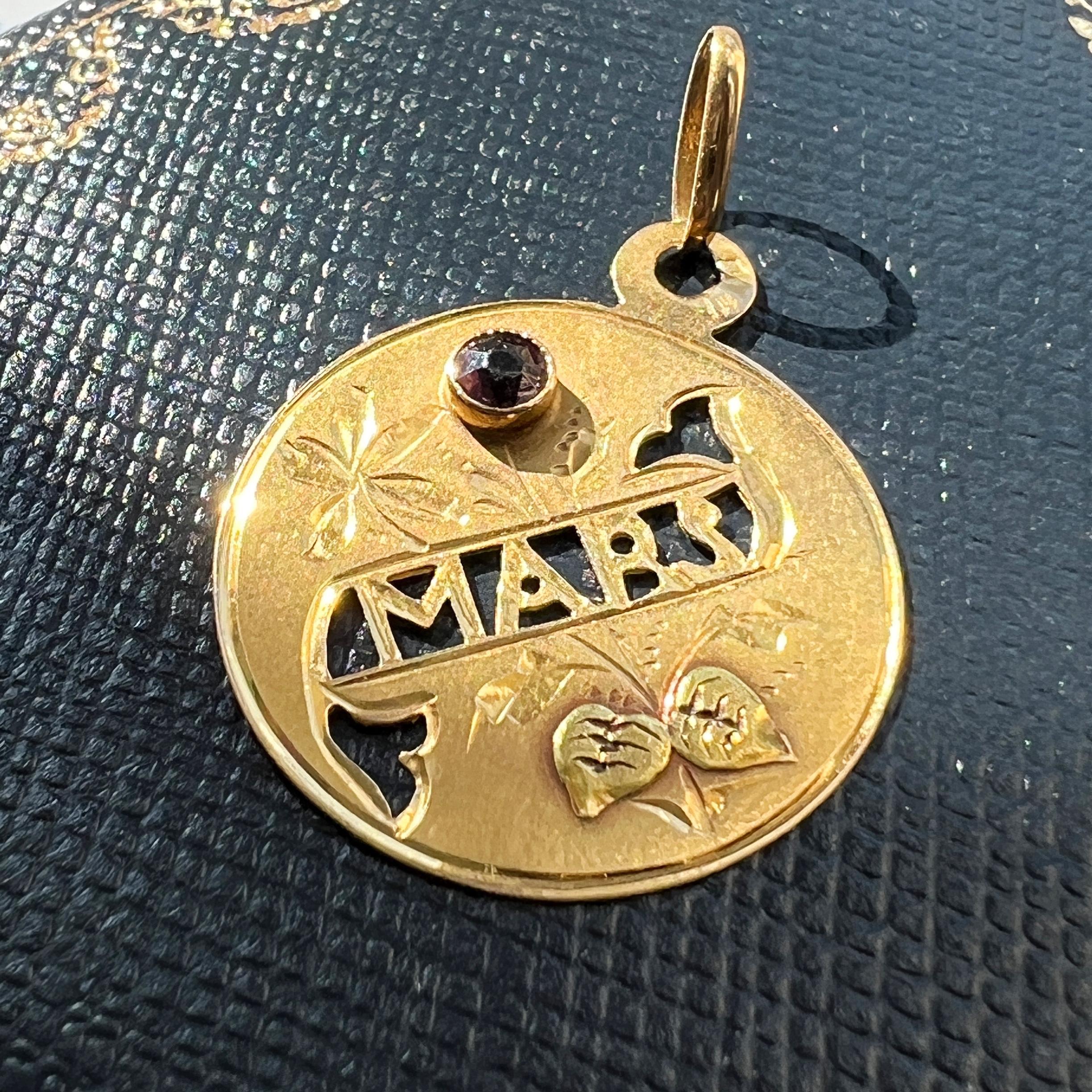 18K gold Art Nouveau “Mars””March” medal pendant For Sale 1