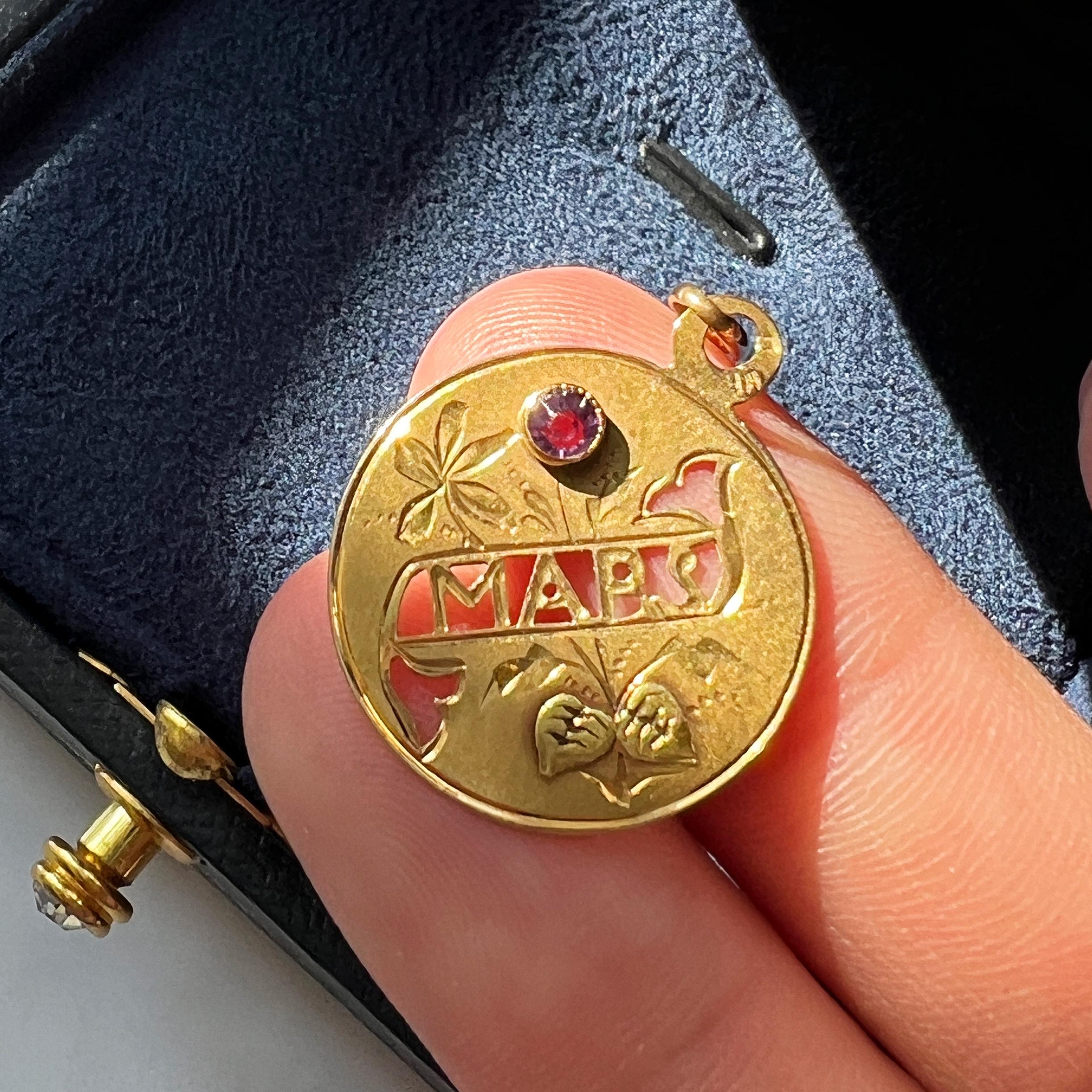 18K gold Art Nouveau “Mars””March” medal pendant For Sale 2