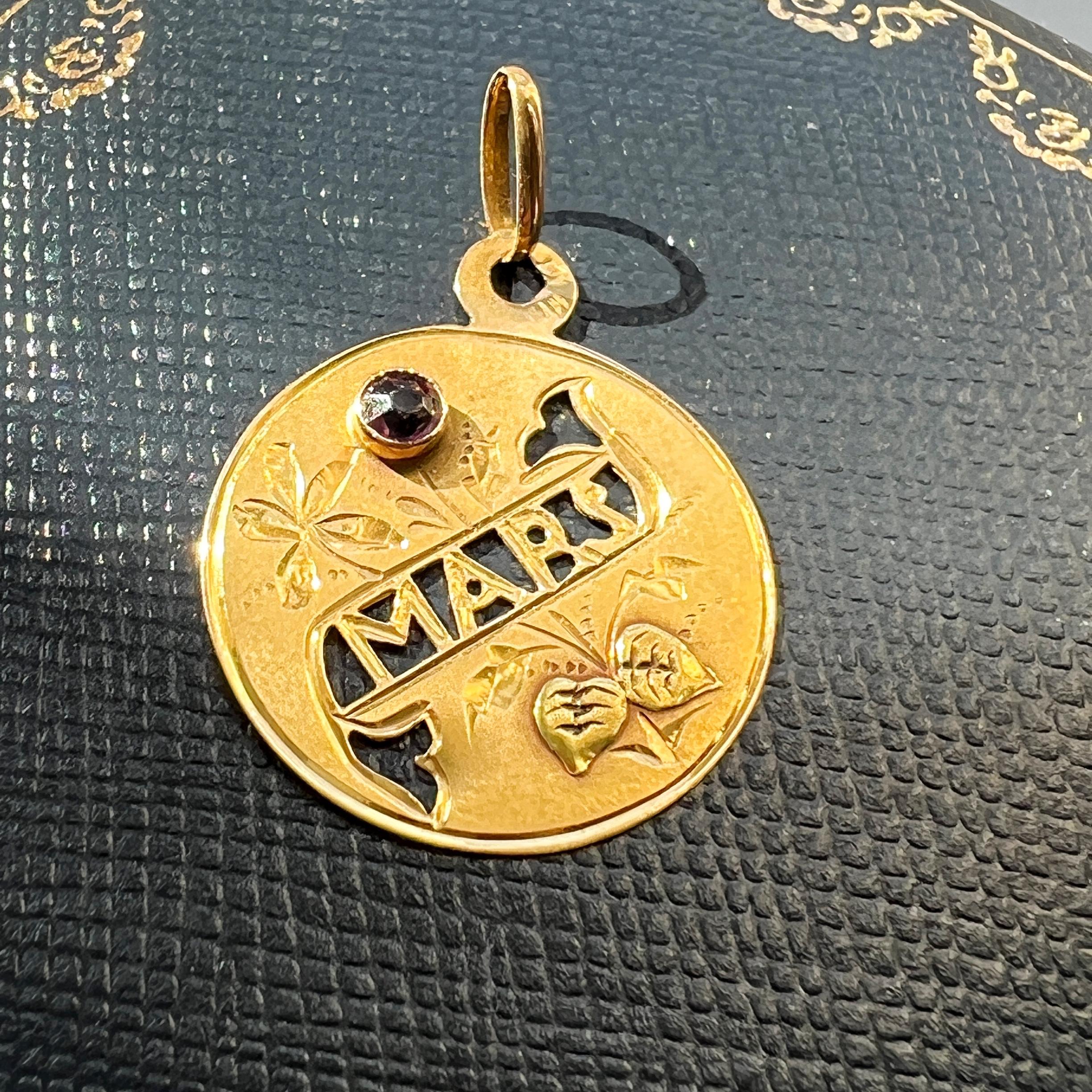 18K gold Art Nouveau “Mars””March” medal pendant For Sale 3