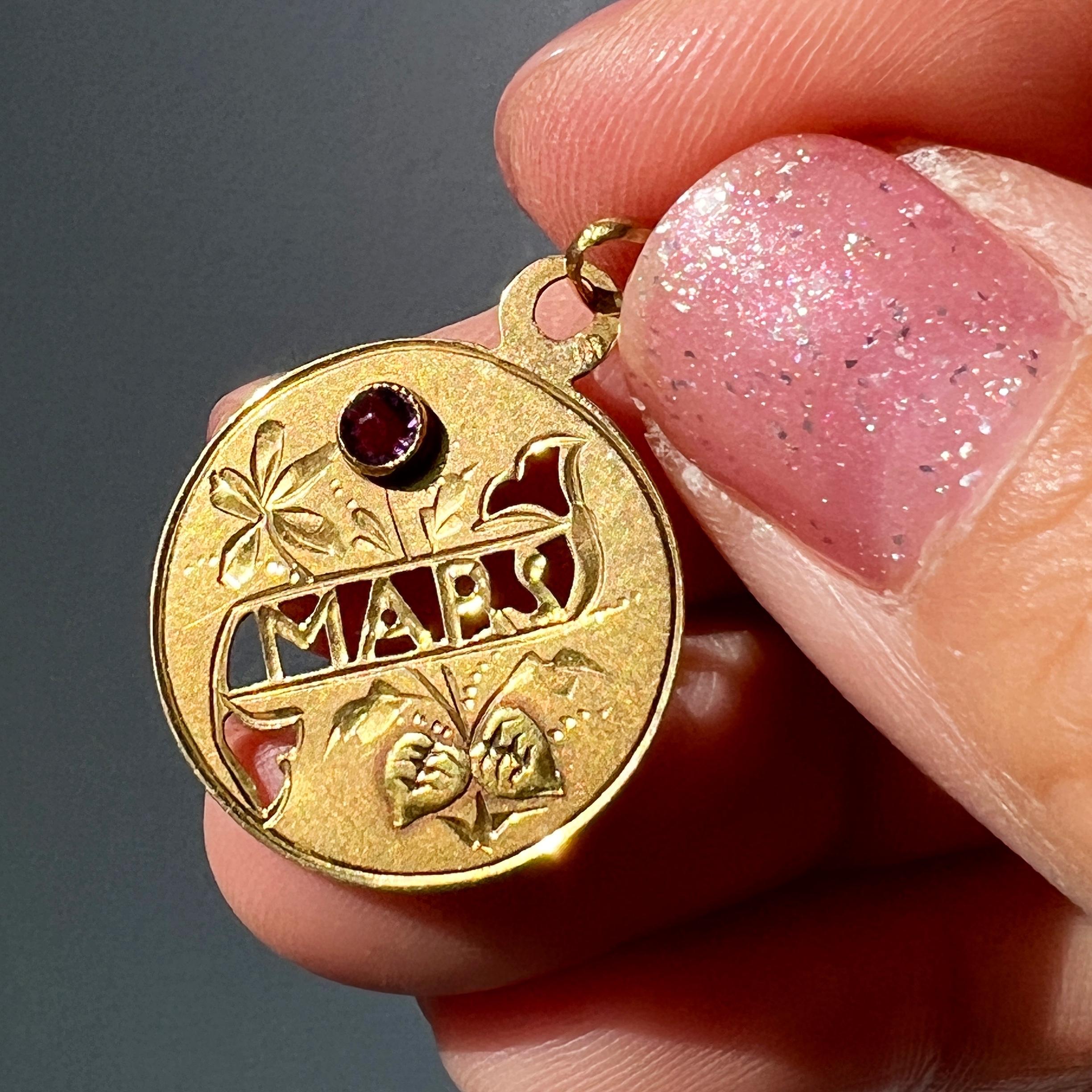 Pendentif médaille Art nouveau MarsMarch en or 18 carats 5