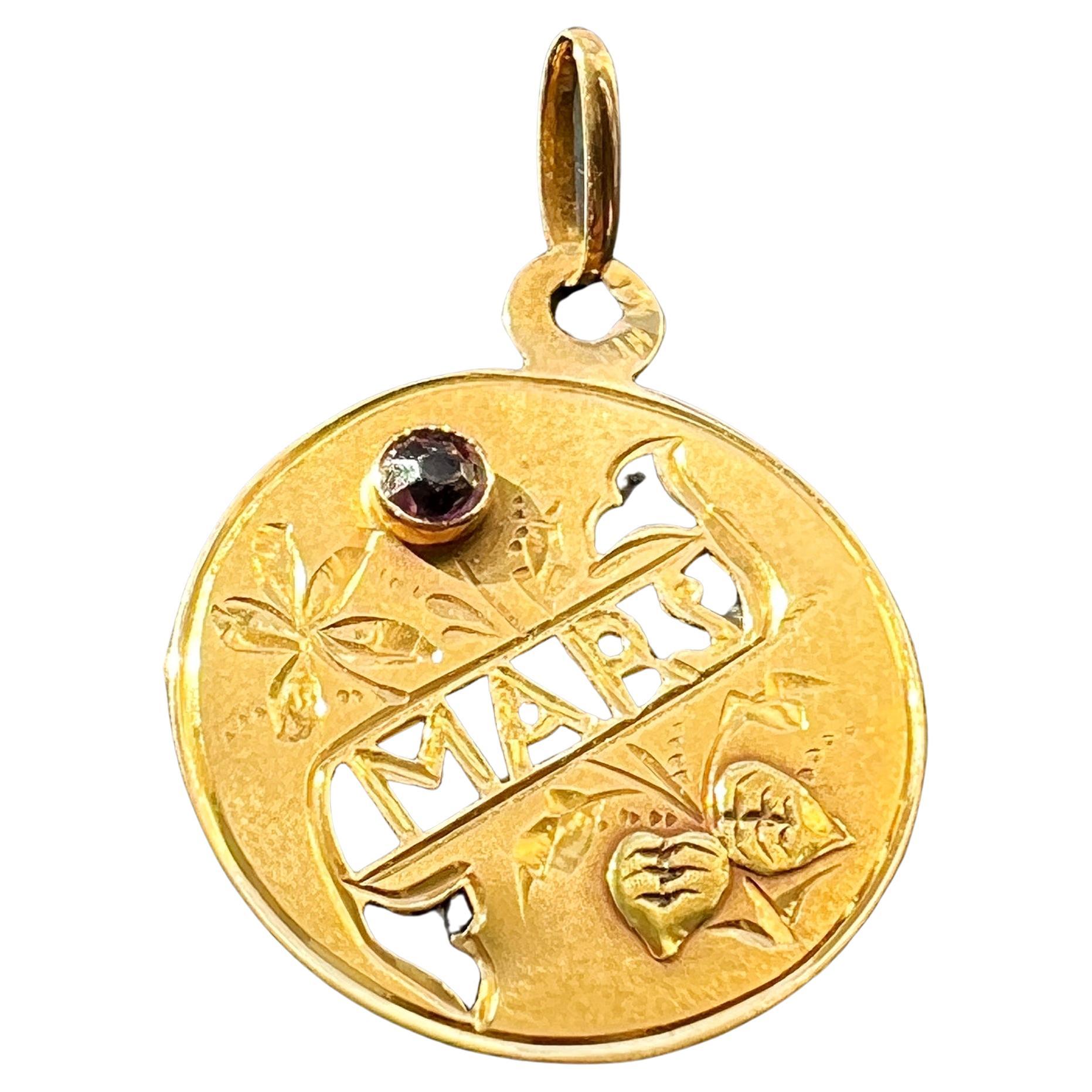 18K gold Art Nouveau “Mars””March” medal pendant For Sale