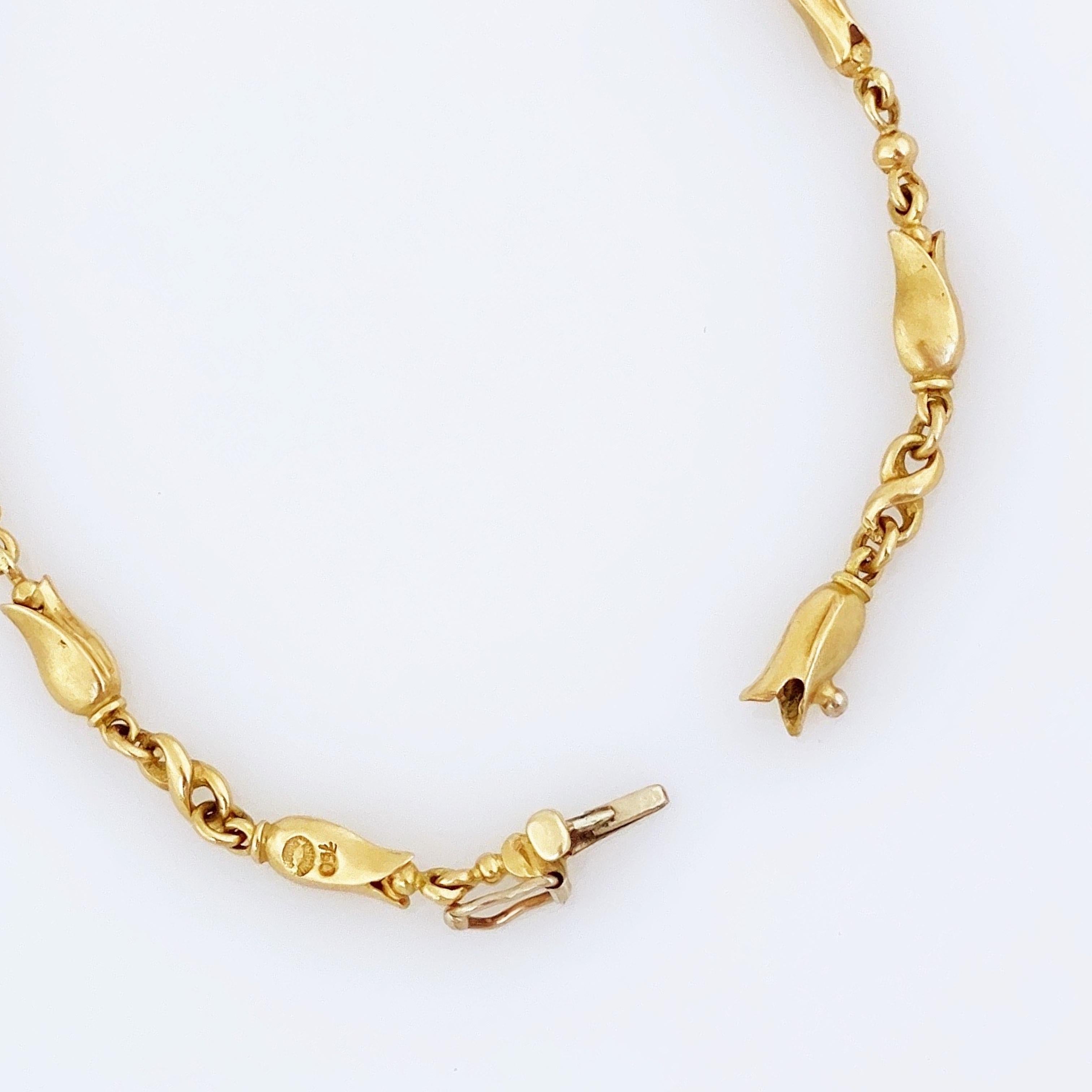 Bracciale a maglie con fiore di tulipano in oro 18k di Georg Jensen, anni '60 1