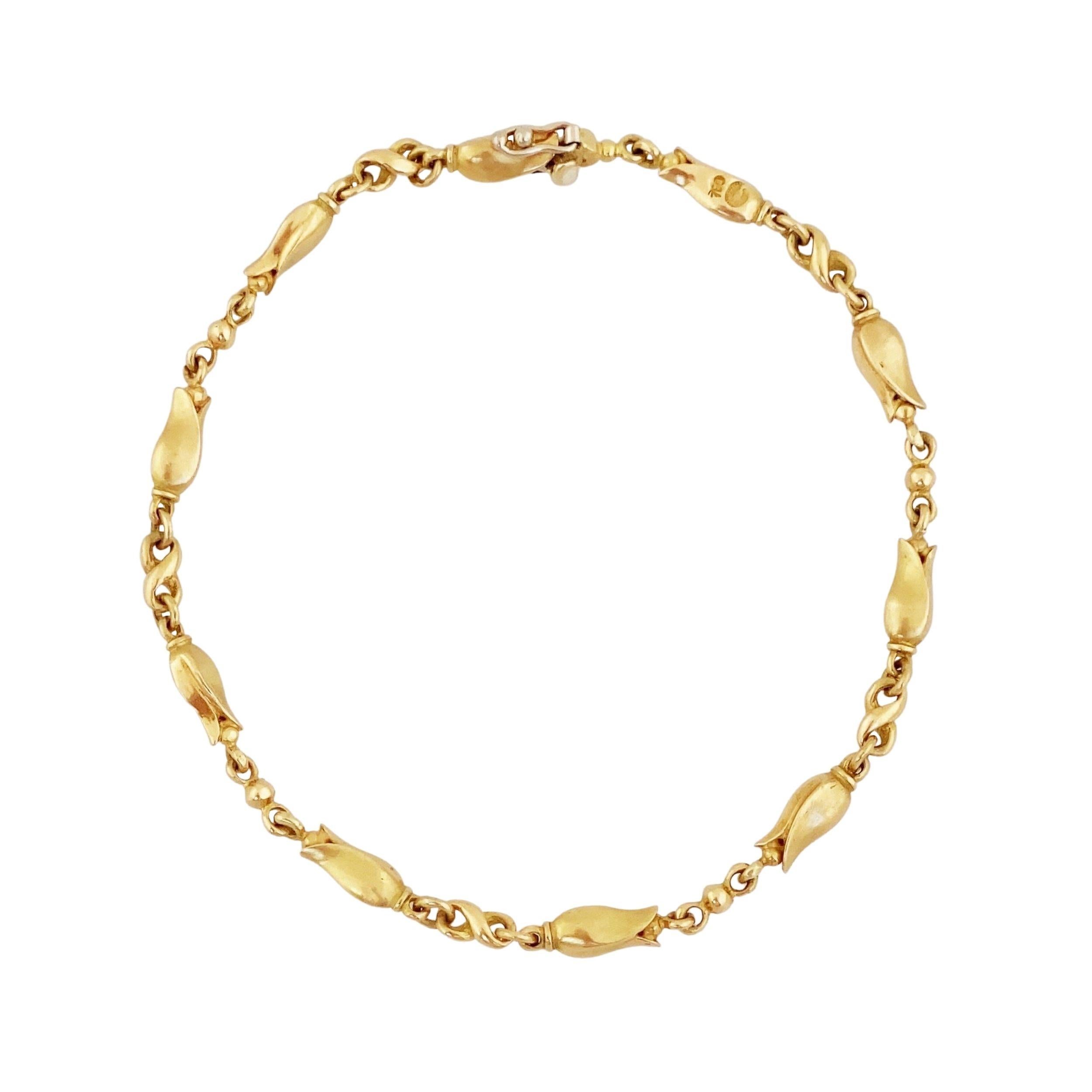 Bracciale a maglie con fiore di tulipano in oro 18k di Georg Jensen, anni '60