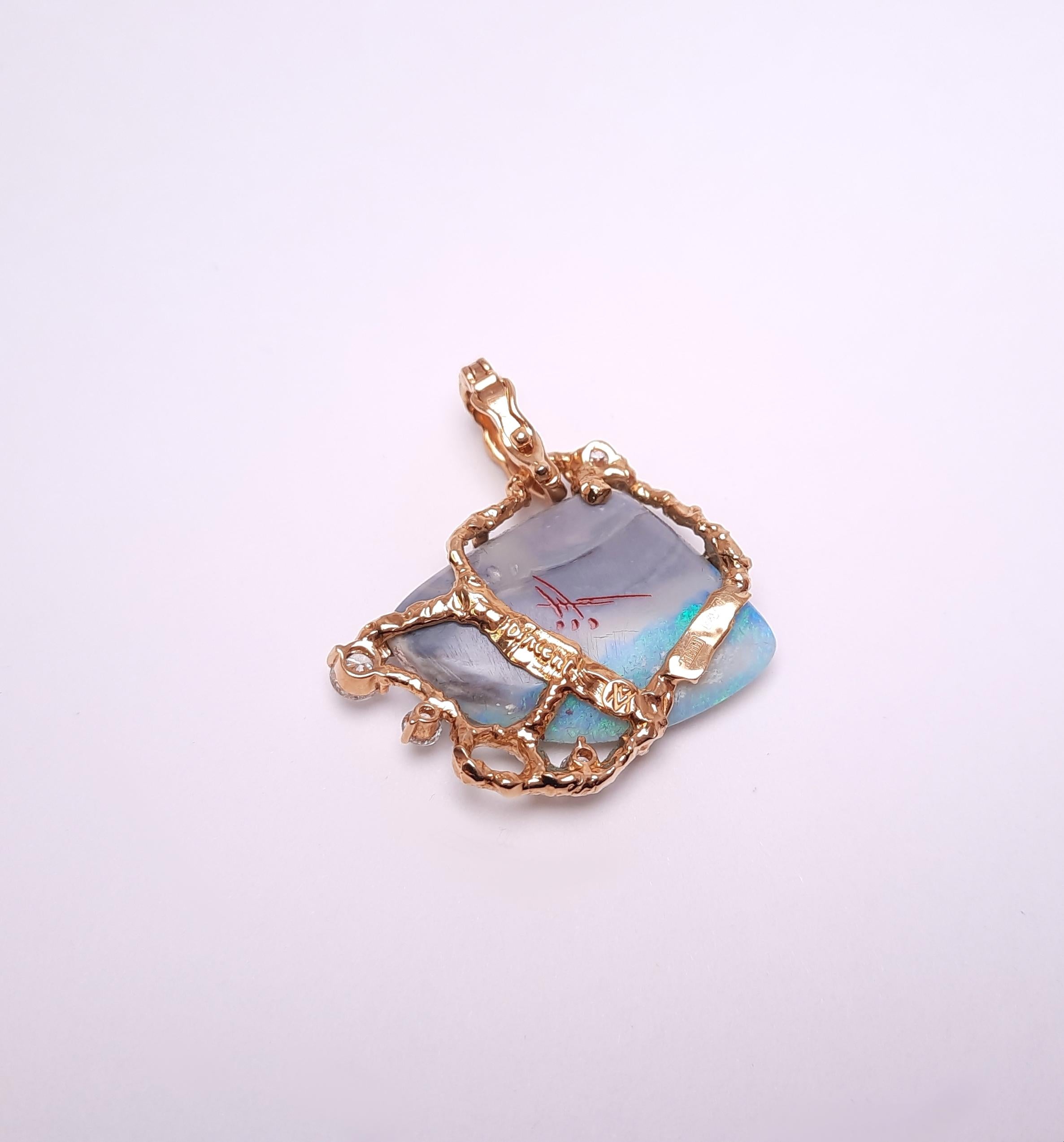 Pendentif d'art en or 18 carats et opale avec technologie de peinture en or japonaise Neuf - En vente à Hong Kong, HK