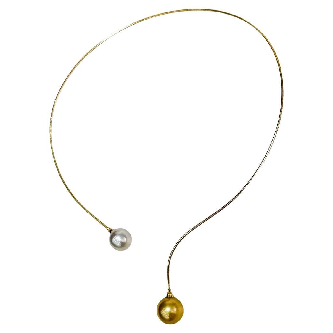 【Sculpted Geometry】Open Collar Aurora South Sea Pearl Minimalist Necklace