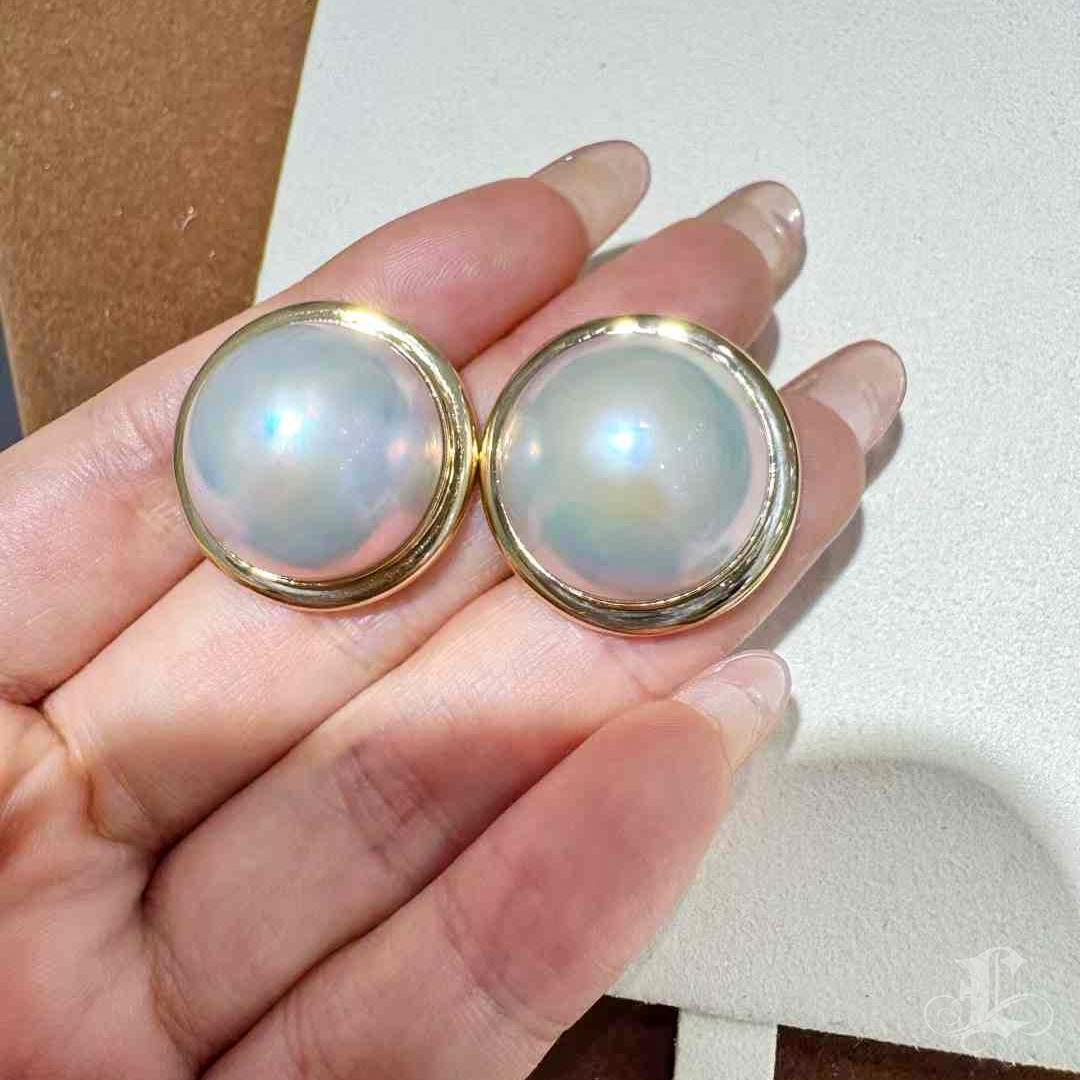 PSL Aurora 19-20mm Pendientes Cúpula Perla Mabe Oro 18K Sin cortar