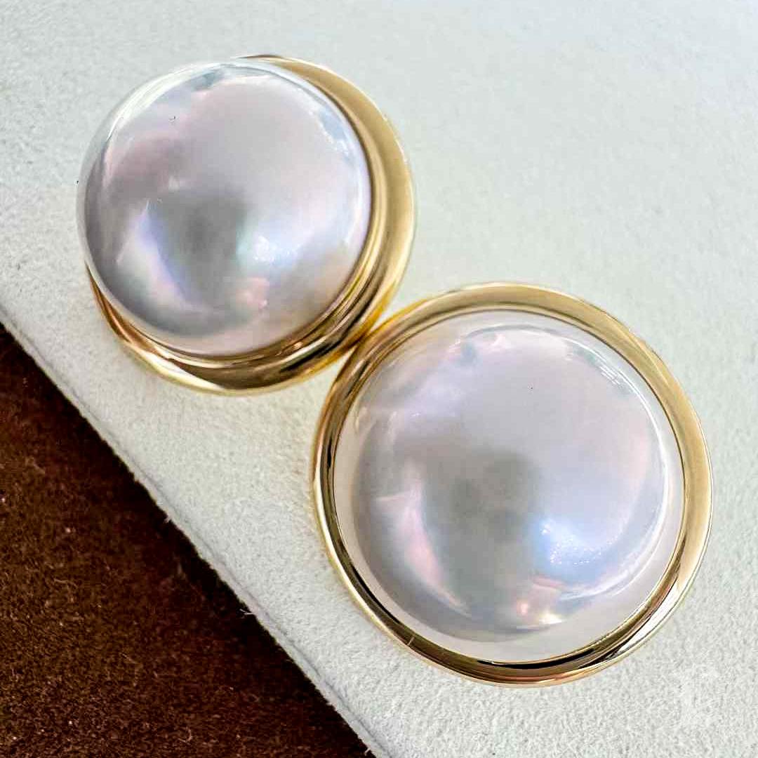De las mujeres PSL Aurora 19-20mm Pendientes Cúpula Perla Mabe Oro 18K