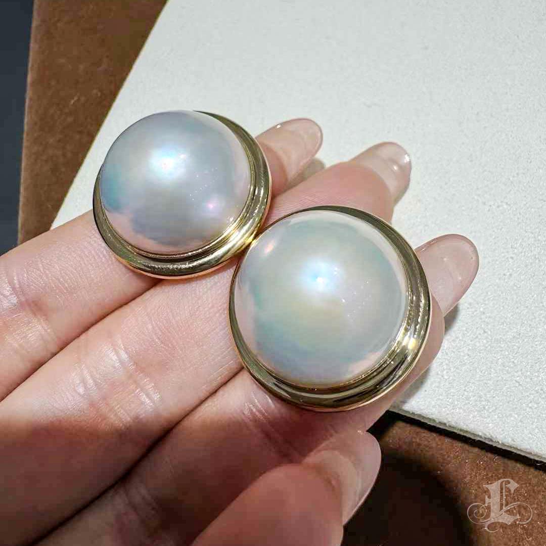 PSL Aurora 19-20mm Pendientes Cúpula Perla Mabe Oro 18K 1