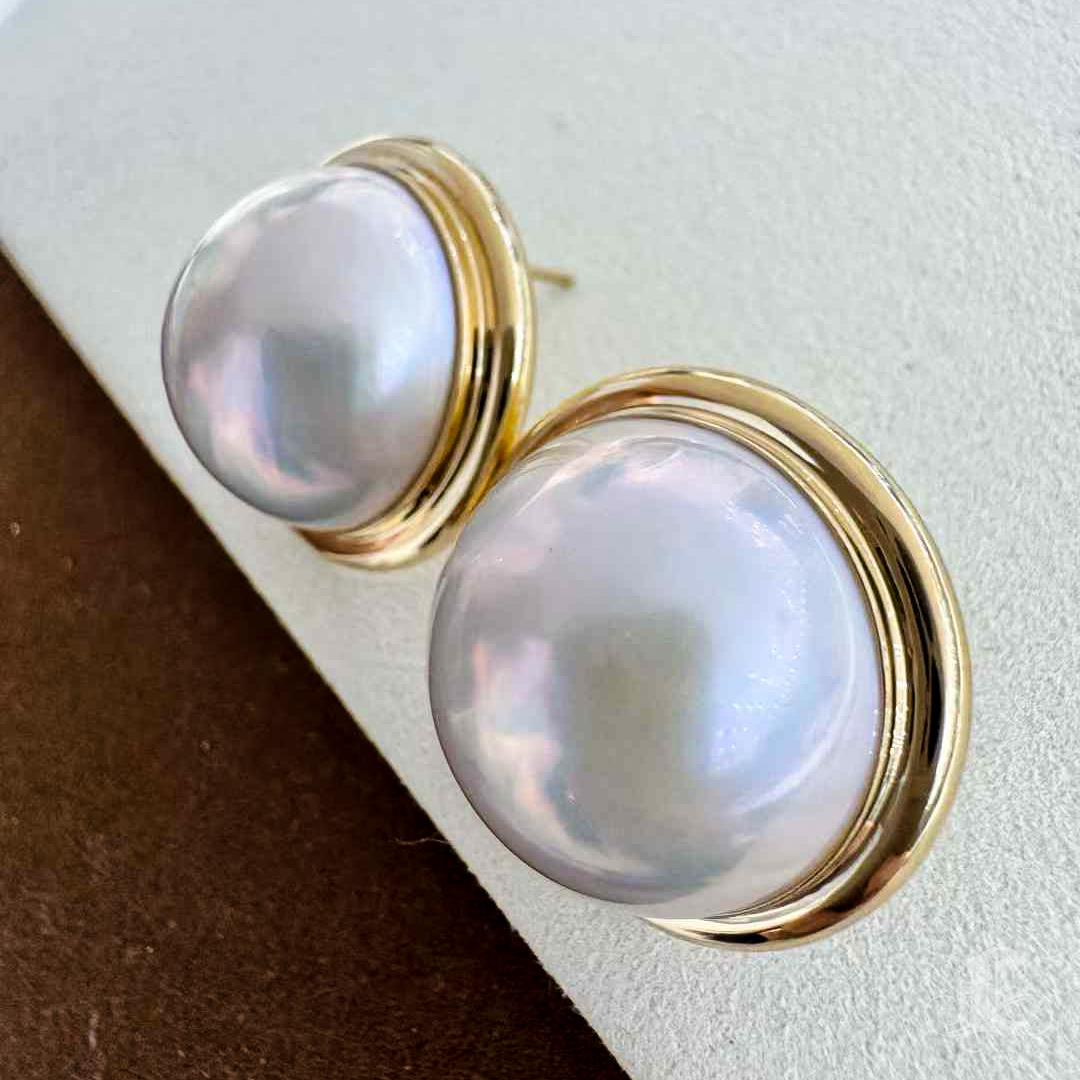 PSL Aurora 19-20mm Pendientes Cúpula Perla Mabe Oro 18K 2