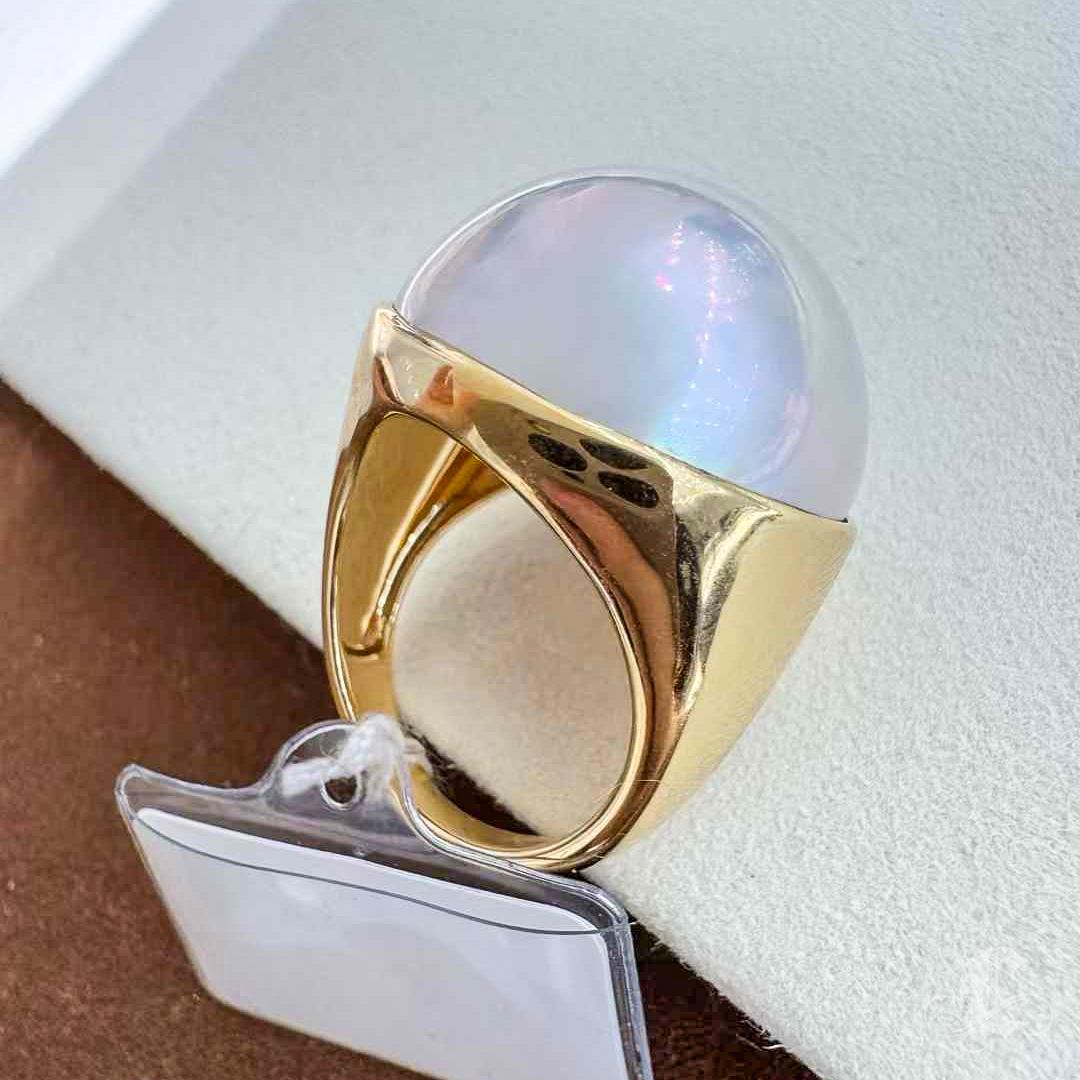 PSL Certificate Aurora 20mm Mabe Pearl Classic Ring with 18K Gold In New Condition In New York, NY