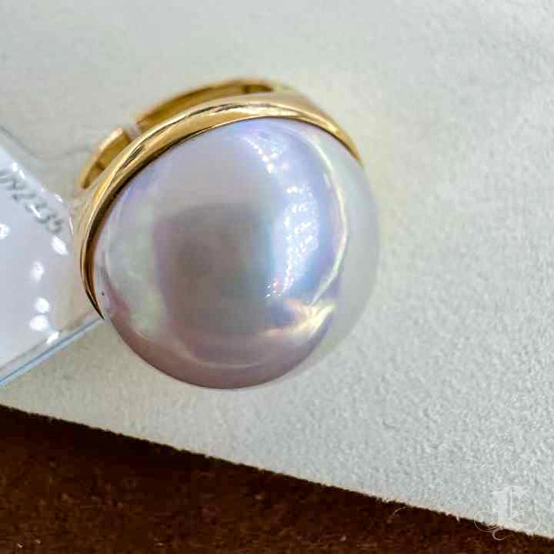 Women's PSL Certificate Aurora 20mm Mabe Pearl Classic Ring with 18K Gold