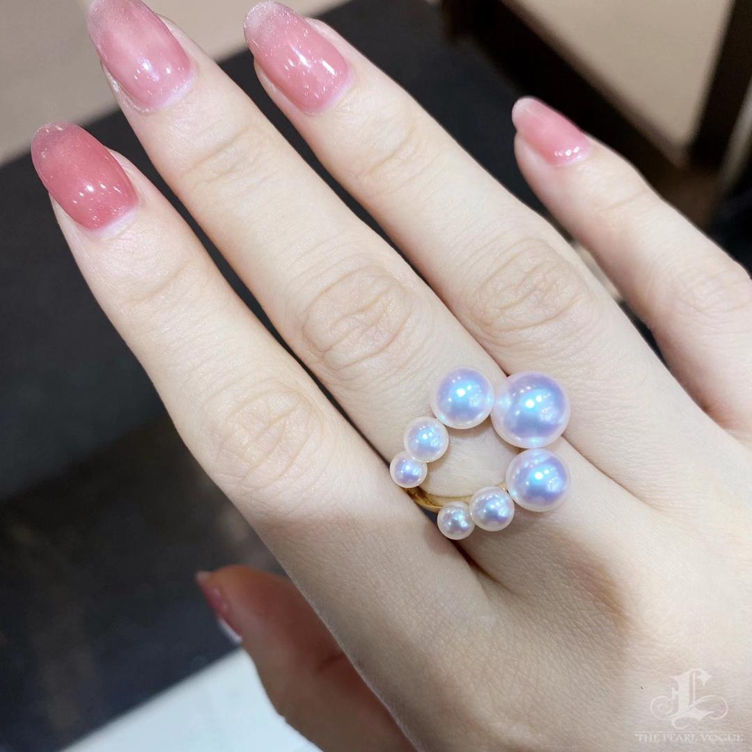 【Sculpted Geometry】Bubble Cluster Aurora Akoya Perle Cocktail Ring (Ungeschliffen) im Angebot