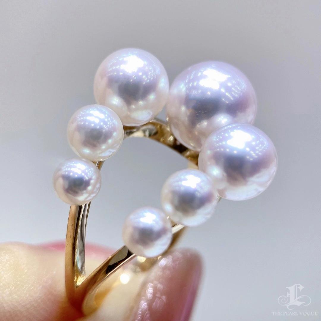 【Sculpted Geometry】Bubble Cluster Aurora Akoya Perle Cocktail Ring im Angebot 1