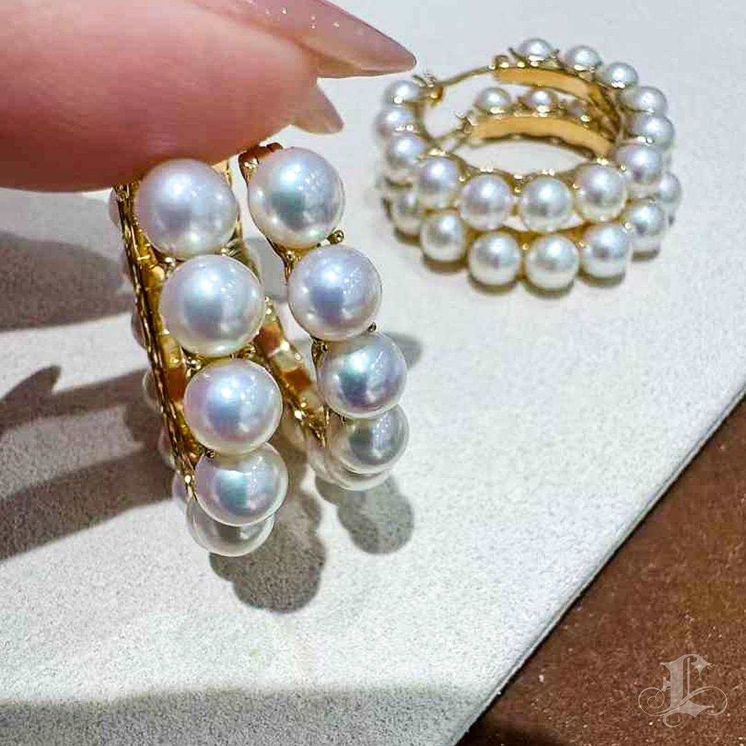 【Lustre Arc】Aurora Baby Akoya Pearl Gold Hoop Earrings For Sale 5