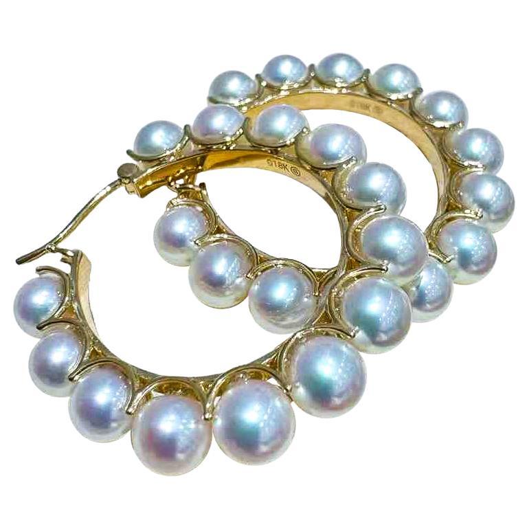 【Lustre Arc】Aurora Baby Akoya Pearl Gold Hoop Earrings
