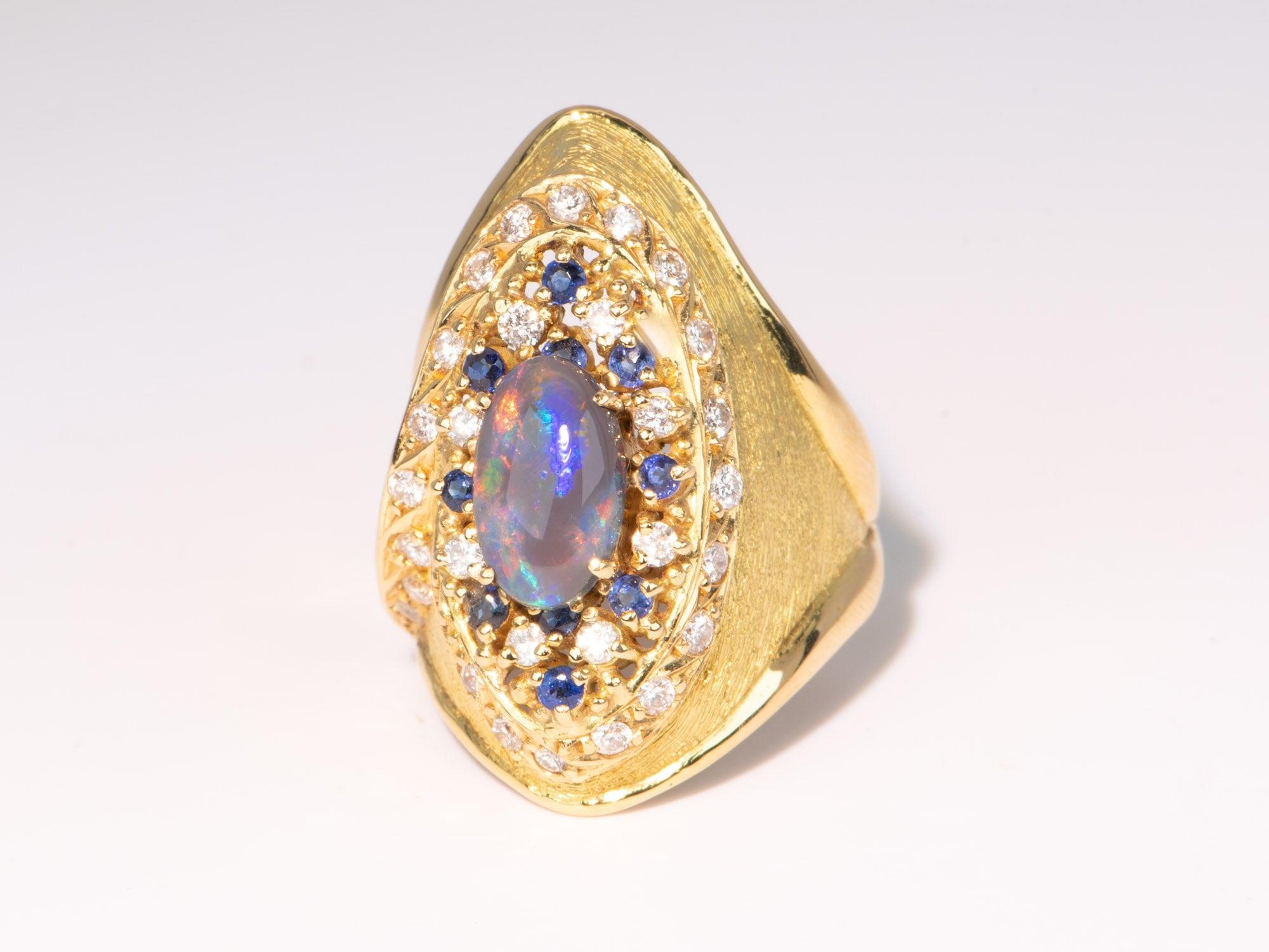 Non taillé Or 18K Bague Opale Noire Australienne Yuzo Kiriyama Designer Japonais Saphir en vente