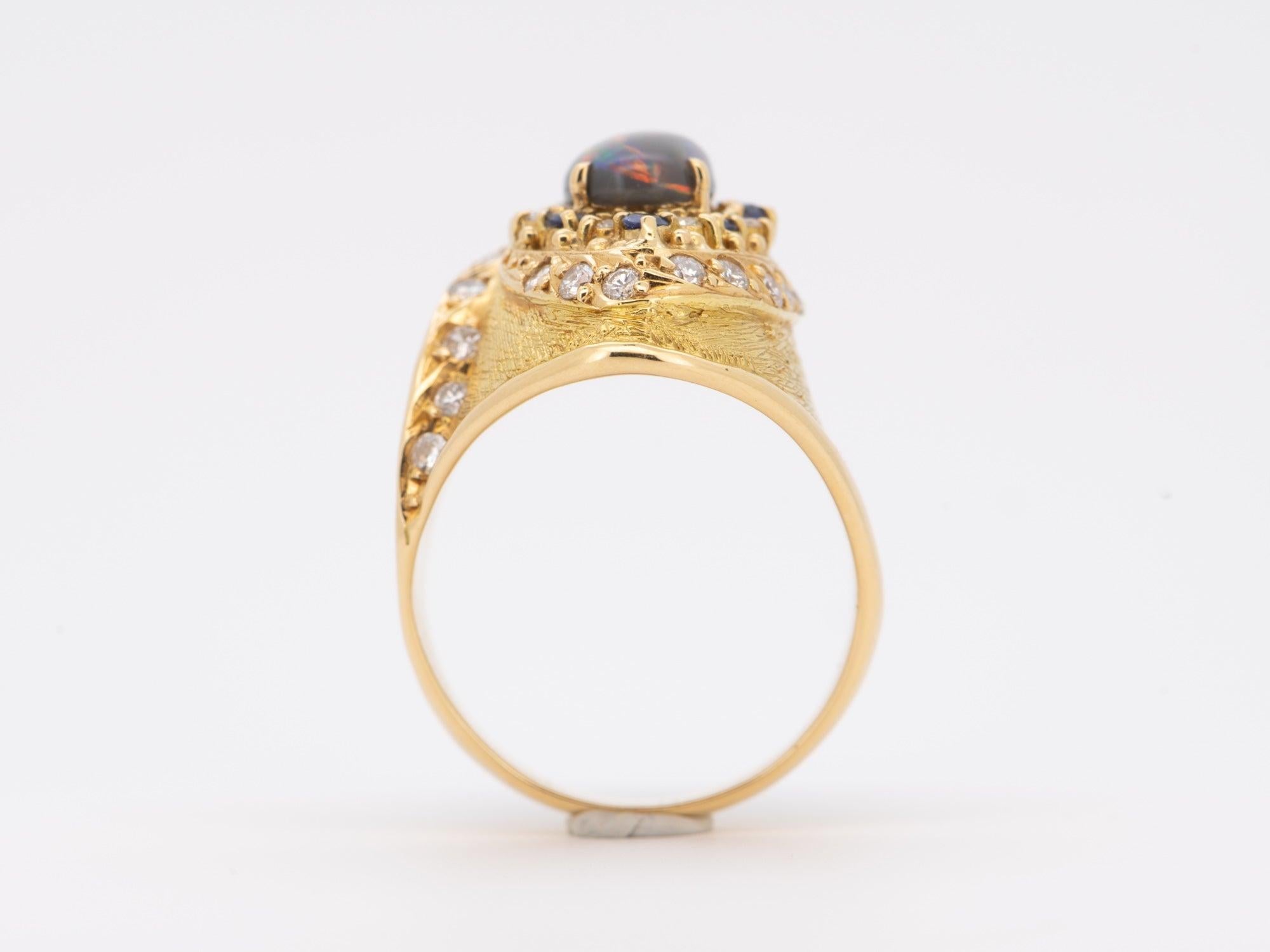 Or 18K Bague Opale Noire Australienne Yuzo Kiriyama Designer Japonais Saphir Unisexe en vente