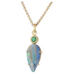 Vintage 18k Gold Australian Boulder Opal and Peridot Pendant