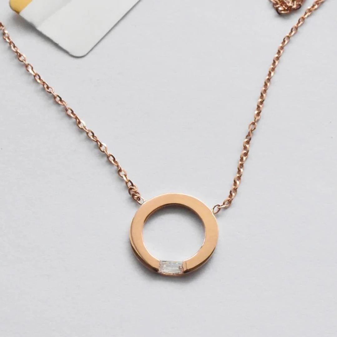 da uomo o donna Ciondolo con diamante Baguette in oro 18k Collana con cerchio in oro con diamante in vendita