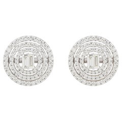 18K Gold Baguette & Round Diamond Art Deco Inspired Halo Cluster Stud Earrings