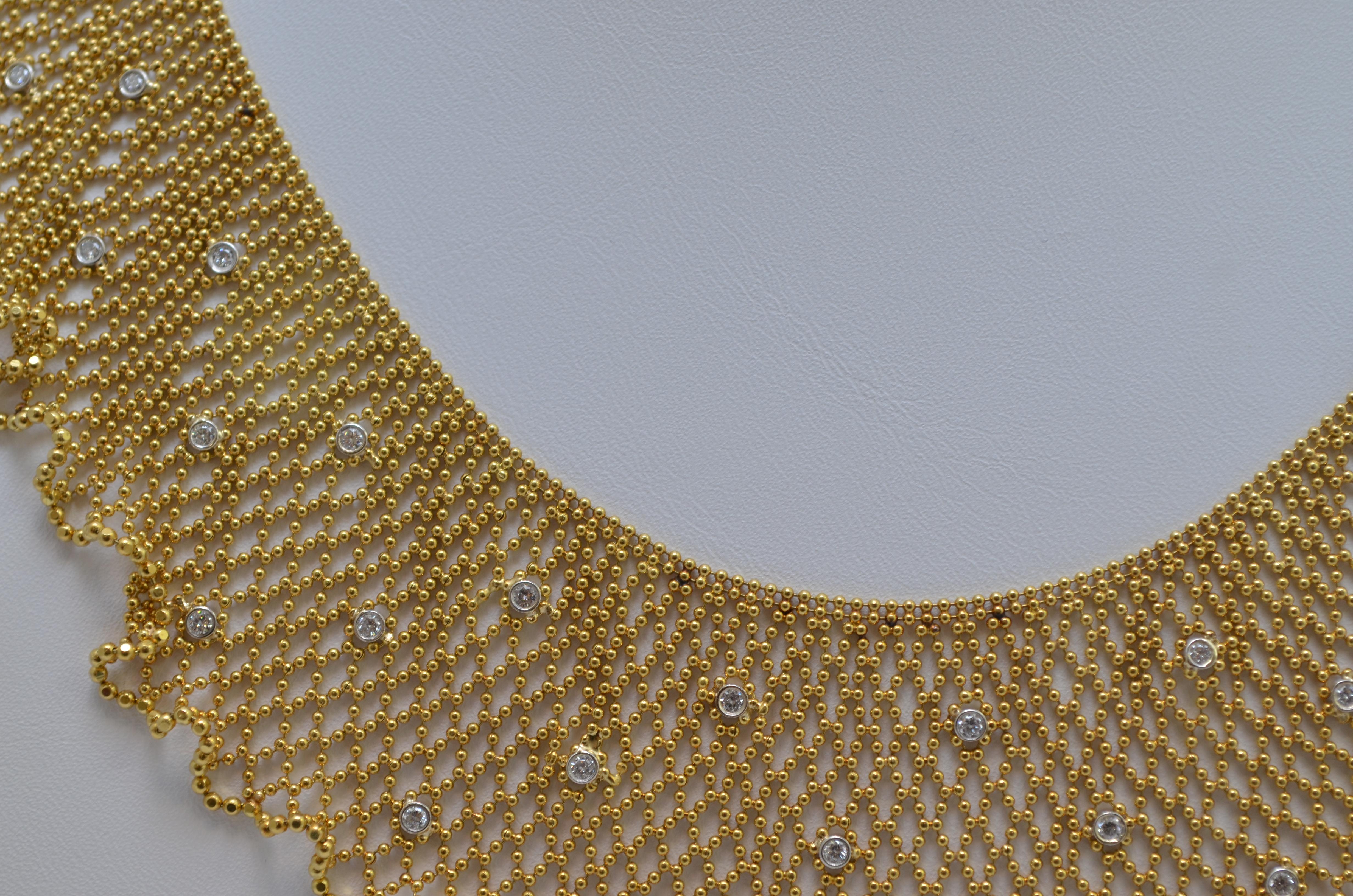 Women's 18k Gold Ball Chain Bib/Scarf Necklace with Diamonds