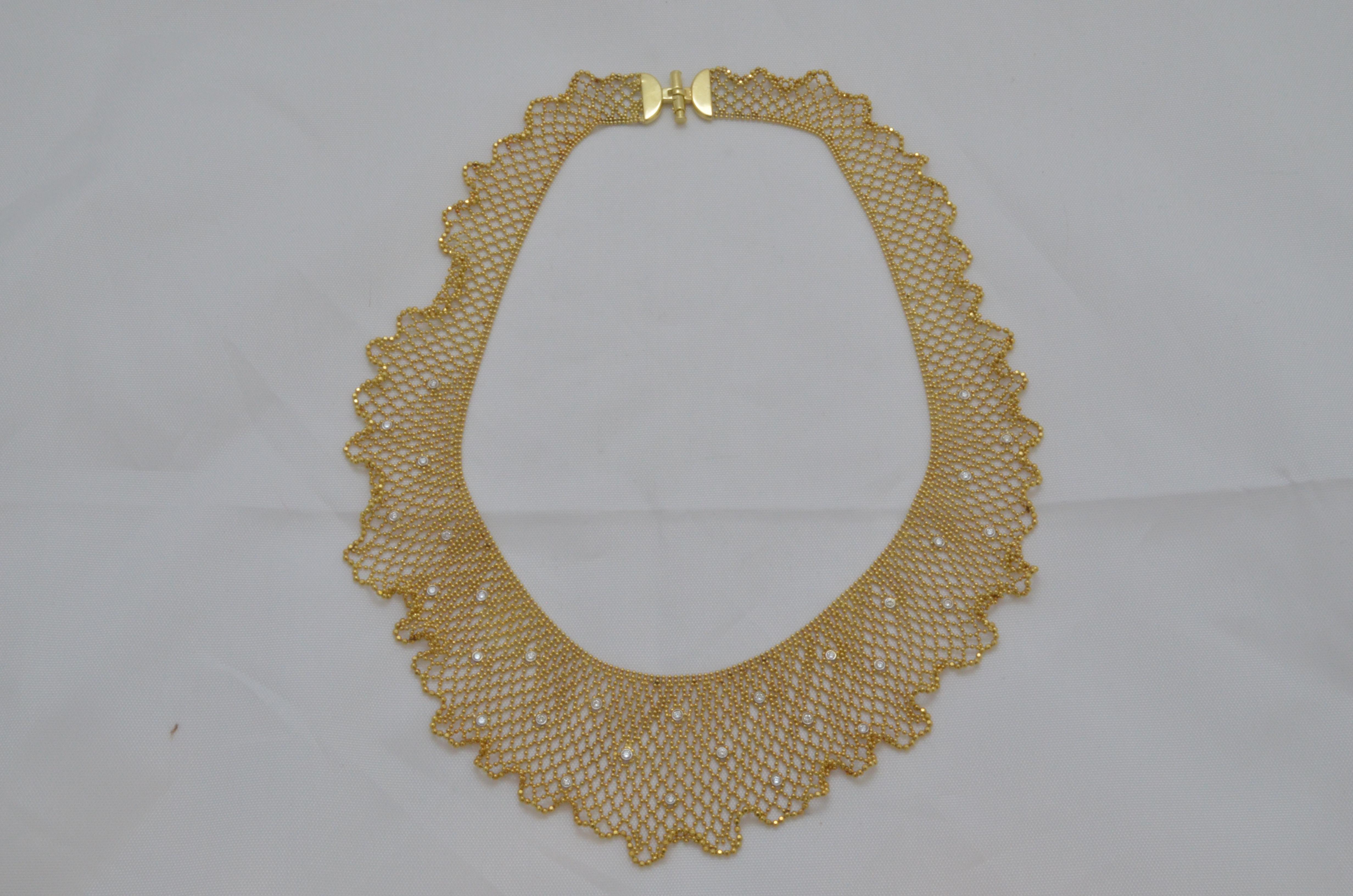 18k Gold Ball Chain Bib/Scarf Necklace with Diamonds 1