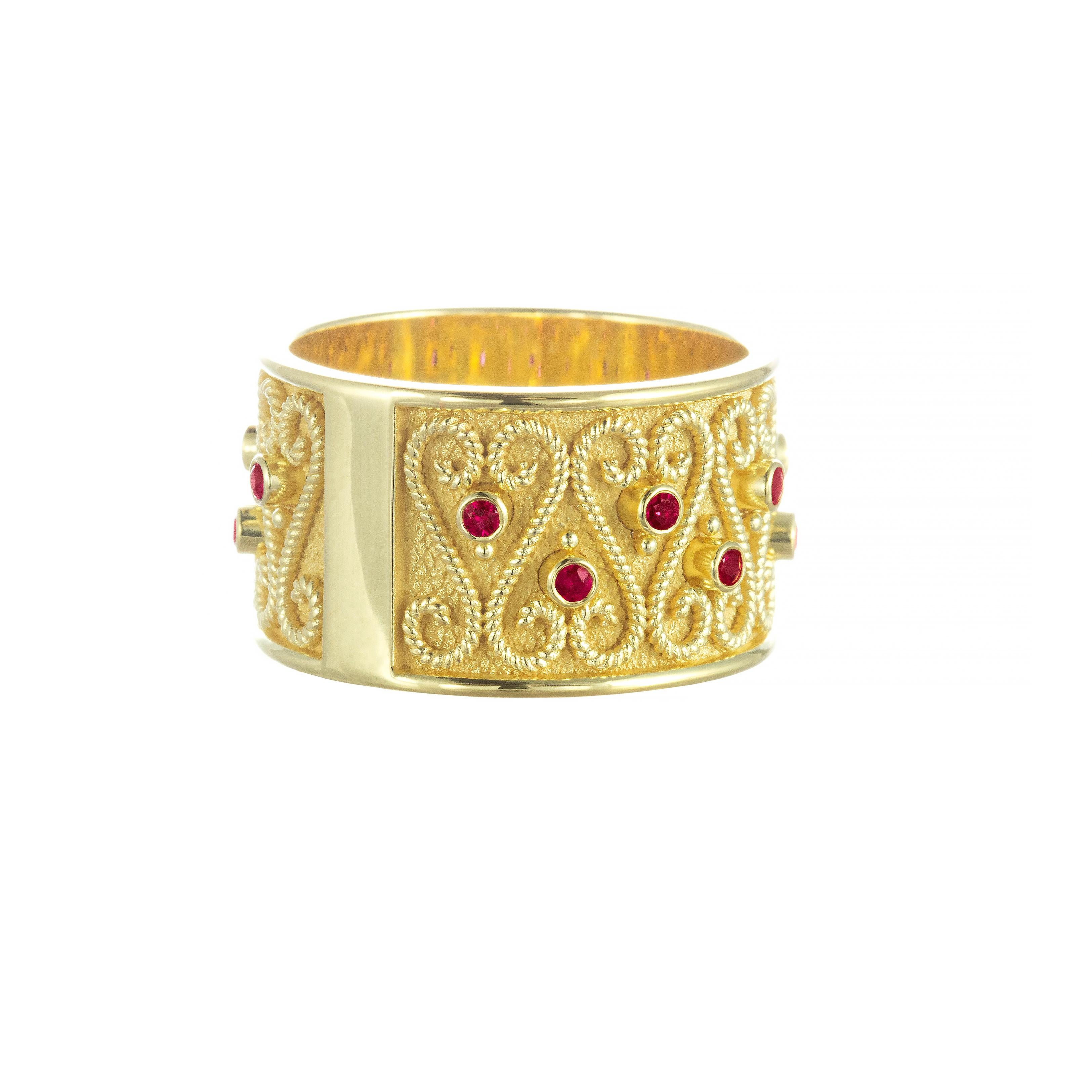 18K Gold Band Ring with Rubies In New Condition For Sale In Athens, GR