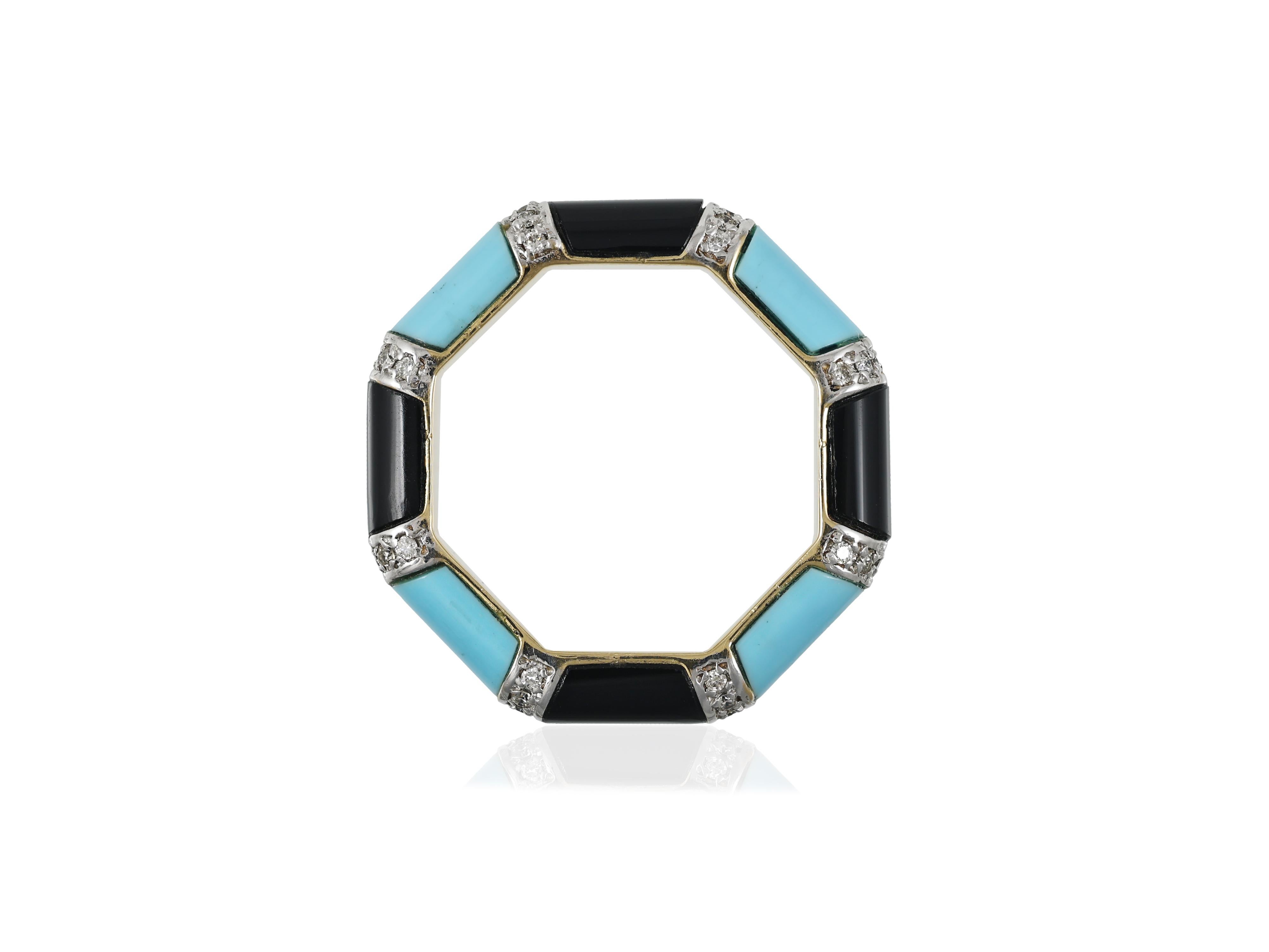 18K gold band ring with turquoise and black onyx For Sale 2