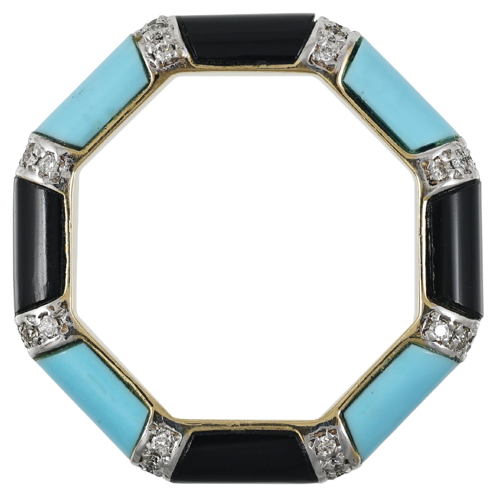 18K gold band ring with turquoise and black onyx