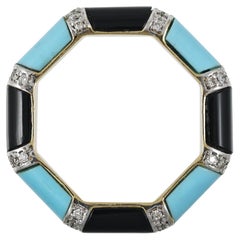 18K gold band ring with turquoise and black onyx