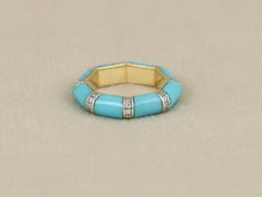18K gold band set with Turquoise and diamonds