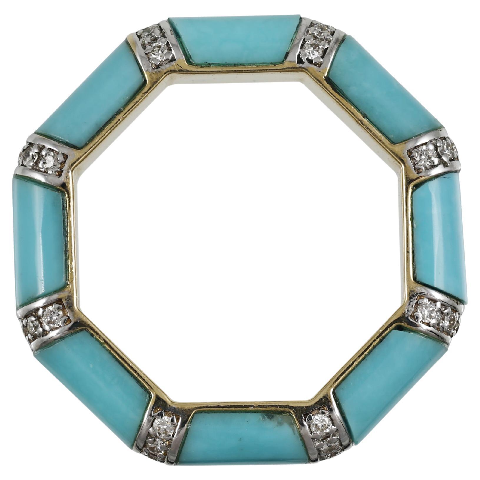 Modernist 18K gold band set with Turquoise and diamonds For Sale