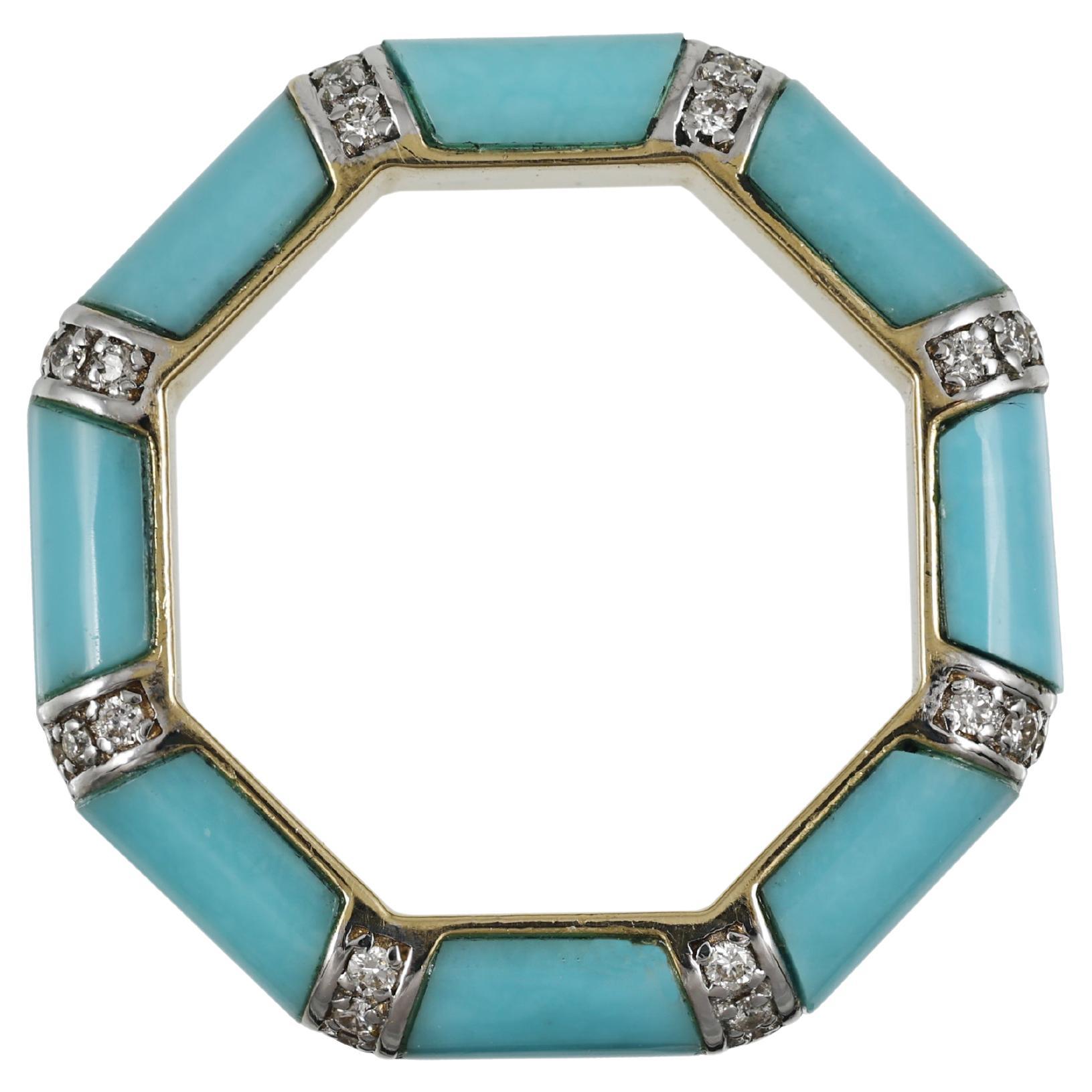 18K gold band set with Turquoise and diamonds For Sale