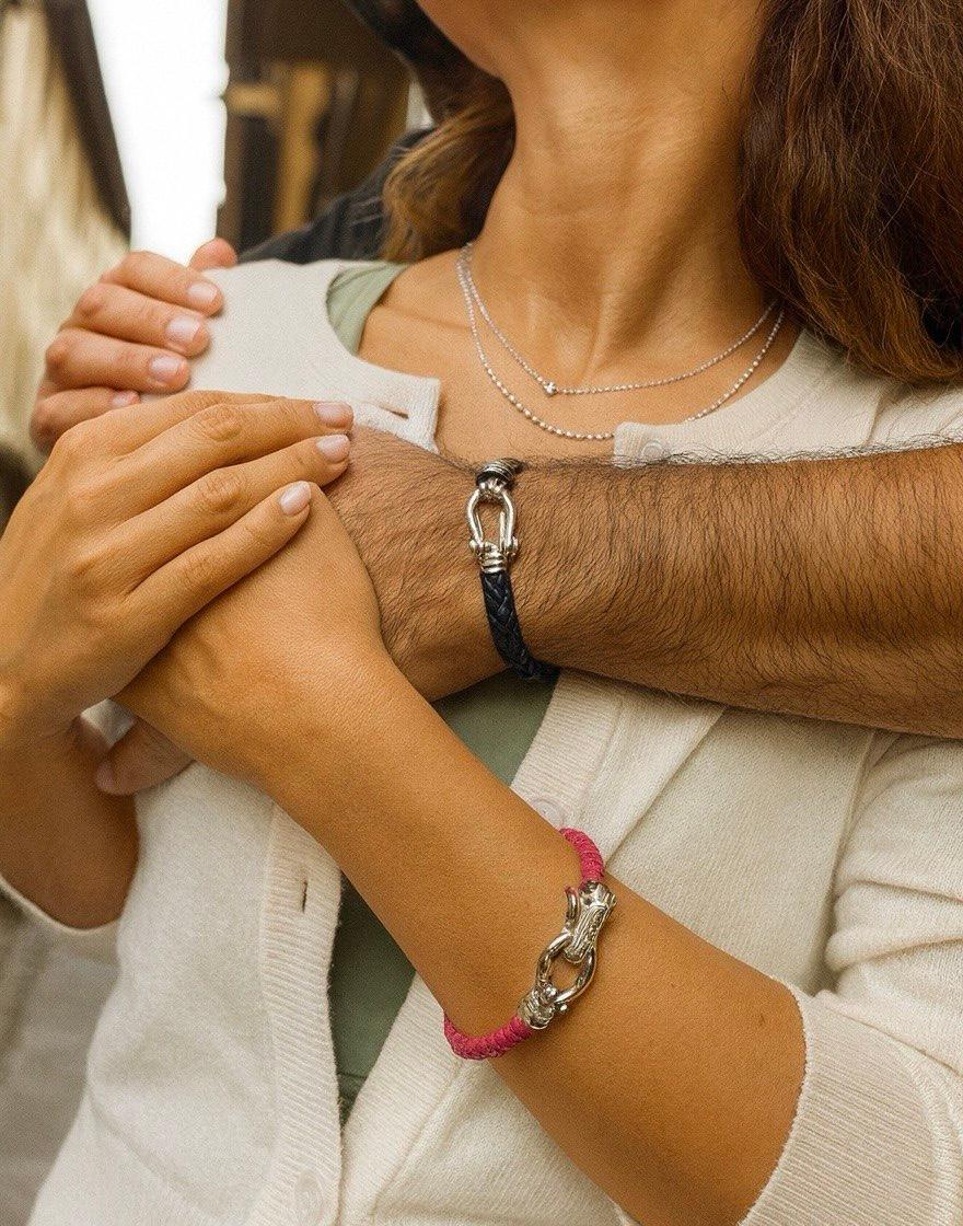 “An exquisite bracelet, meticulously crafted in Florence. Available in radiant white or yellow gold, it features five brilliant diamonds on the clasp and four precious gemstones of your choice adorning the band — a timeless masterpiece of Italian