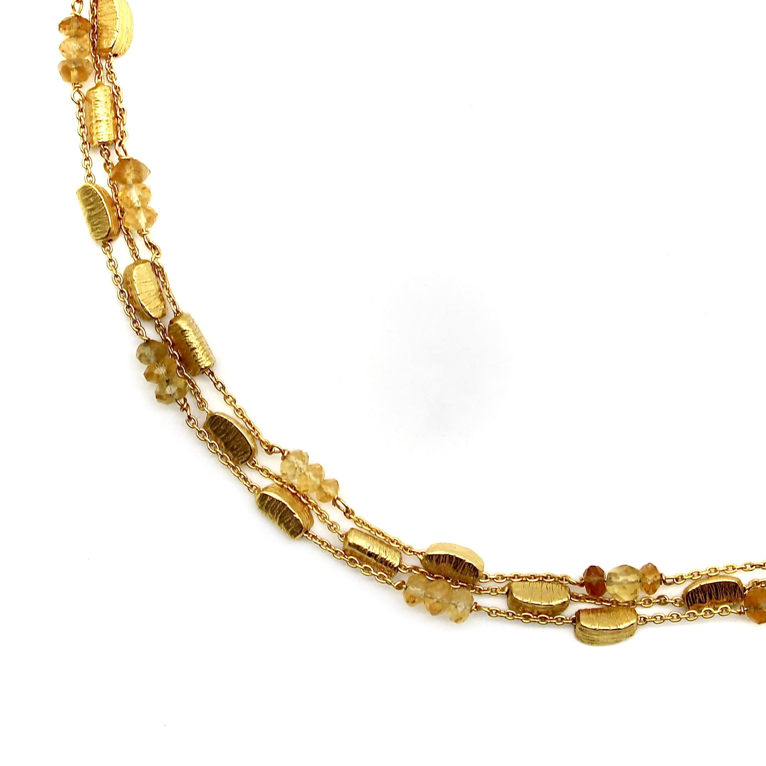 18K Gold Bar and Citrine Briolette Multi Strand Necklace, circa 2000 In Excellent Condition For Sale In Venice, CA