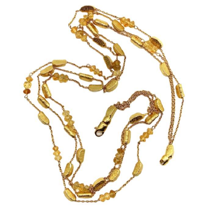 18K Gold Bar and Citrine Briolette Multi Strand Necklace, circa 2000 For Sale