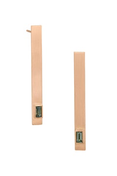 18 Karat Gold Bar Earrings with Baguette Sapphires
