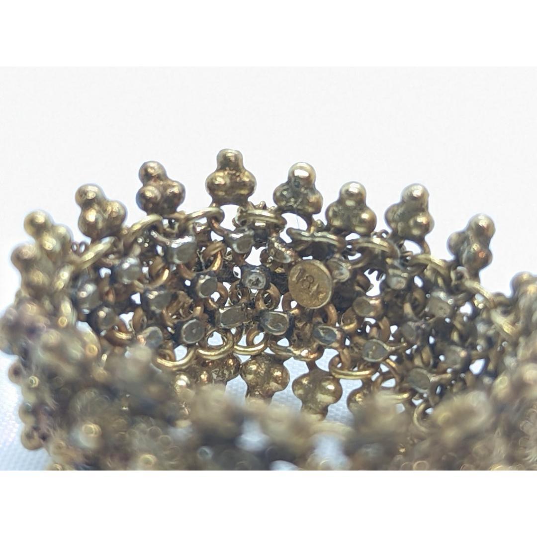18k Gold BEAD mesh Bracelet and Ring. 18k Gold HandMade Indian Asian Thai crown In Good Condition In Port Charlotte, FL