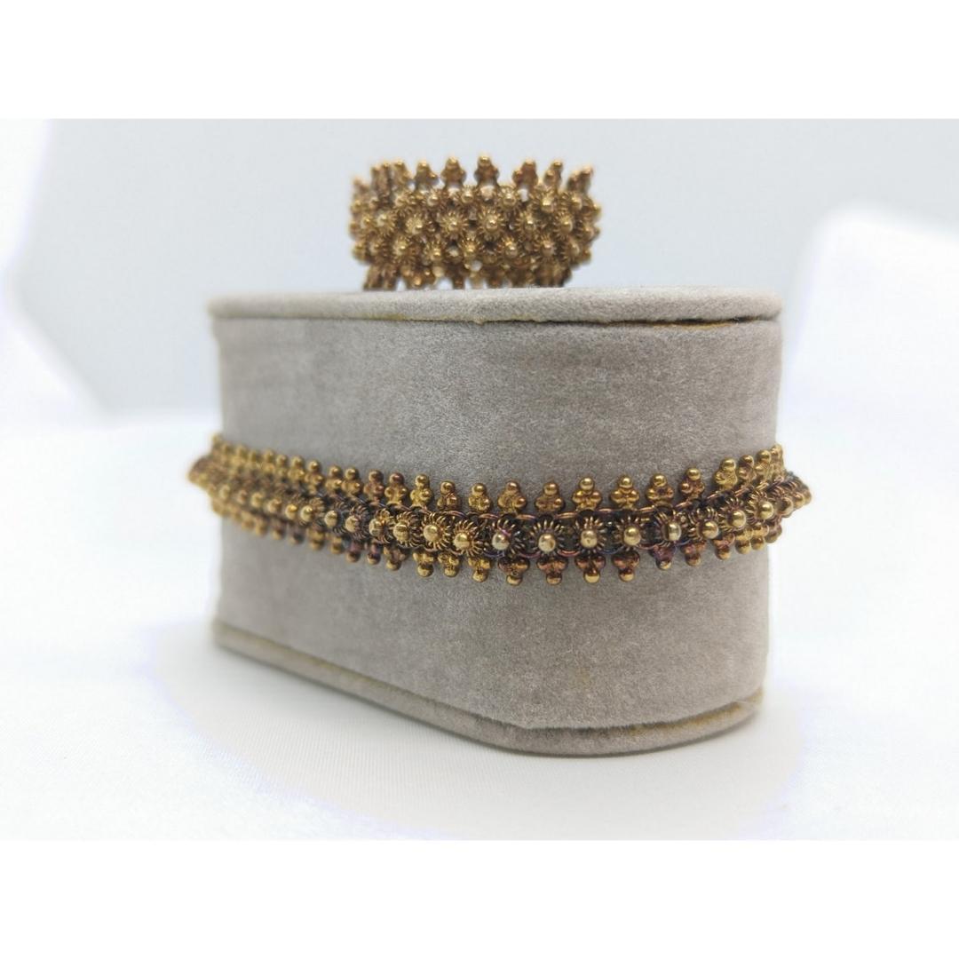 18k Gold BEAD mesh Bracelet and Ring. 18k Gold HandMade Indian Asian Thai crown 1