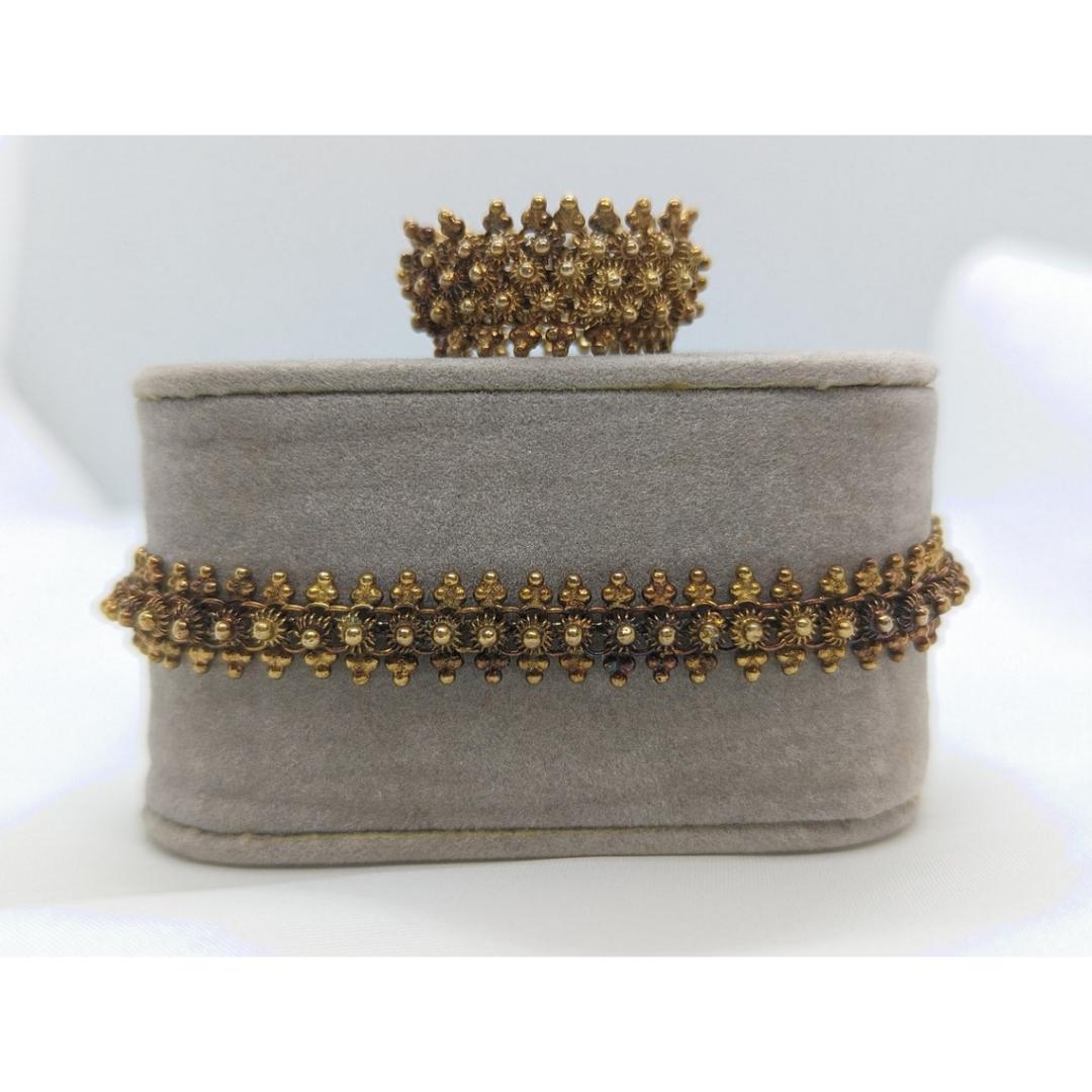 18k Gold BEAD mesh Bracelet and Ring. 18k Gold HandMade Indian Asian Thai crown 2