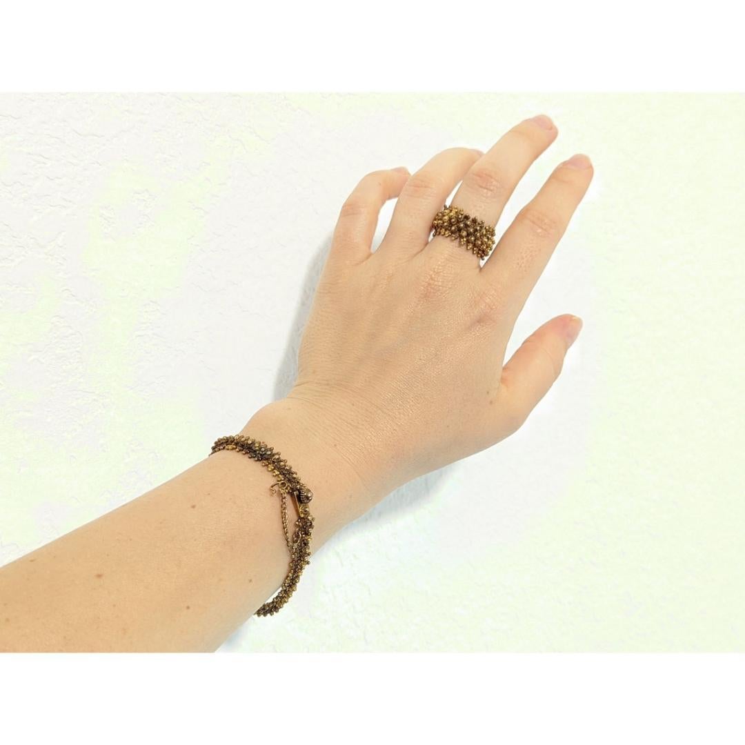 18k Gold BEAD mesh Bracelet and Ring. 18k Gold HandMade Indian Asian Thai crown 4