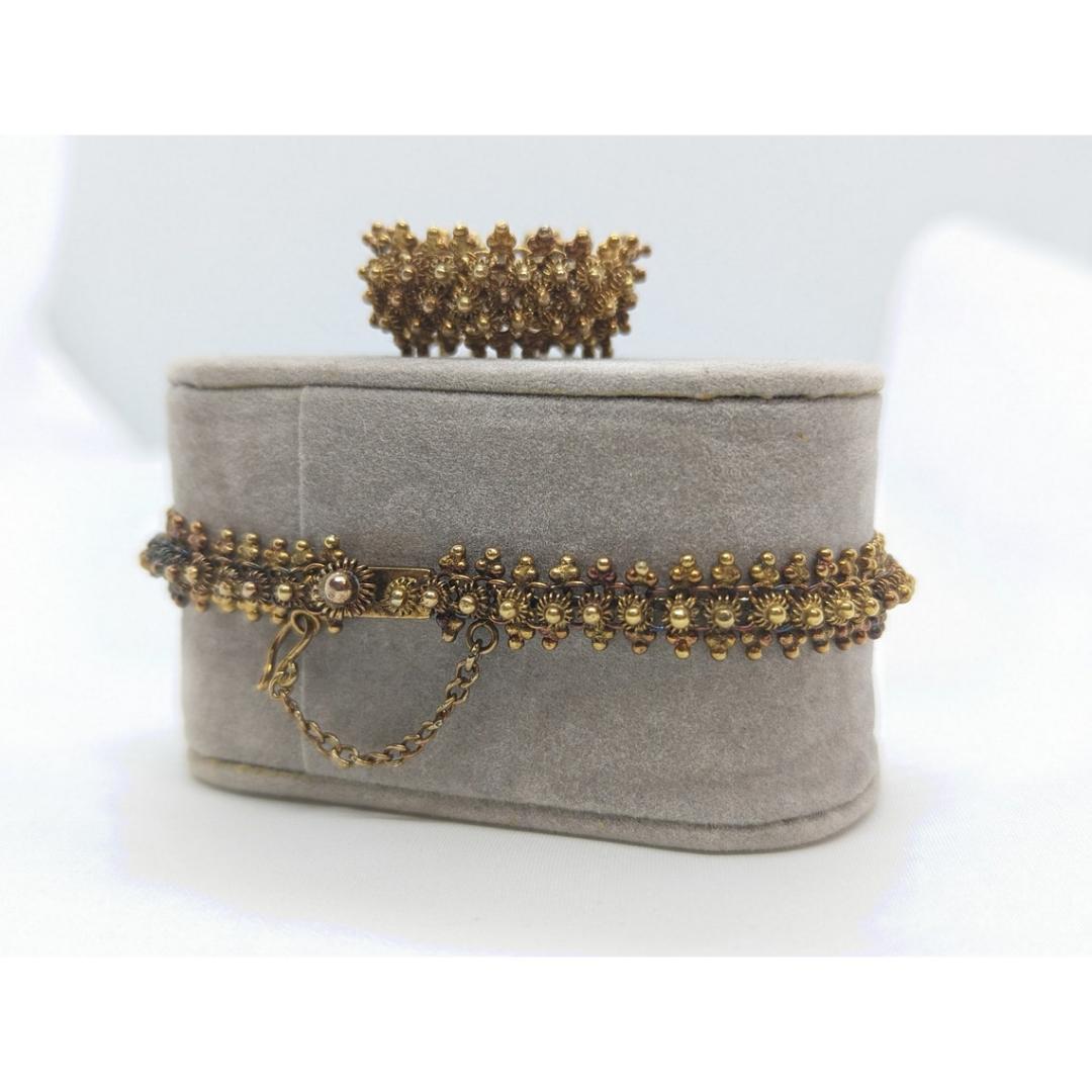 18k Gold BEAD mesh Bracelet and Ring. 18k Gold HandMade Indian Asian Thai crown 5