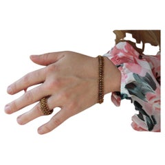 18k Gold BEAD mesh Bracelet and Ring. 18k Gold HandMade Indian Asian Thai crown