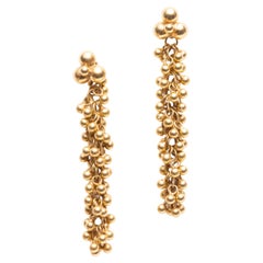 Retro 18k Gold Beaded Dangle Earrings