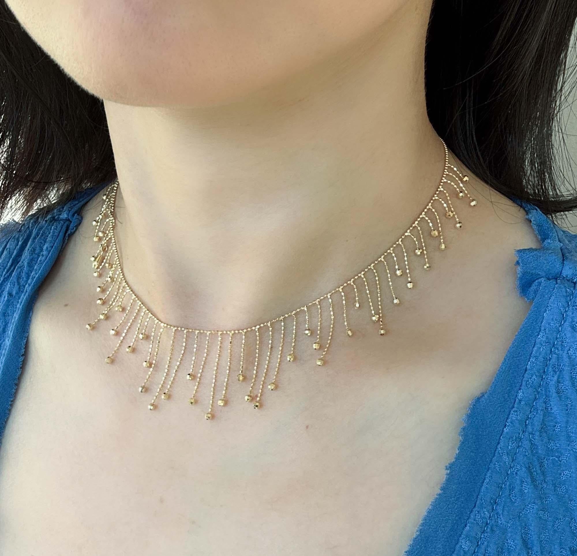 Women's or Men's 18K Gold Beaded Lace Fringe Necklace 5.88g For Sale